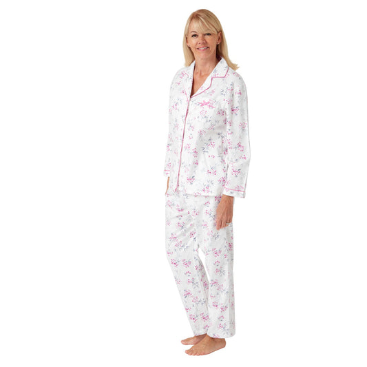 Marlon Womens Floral Brushed Cotton Pyjama Set - Fushia