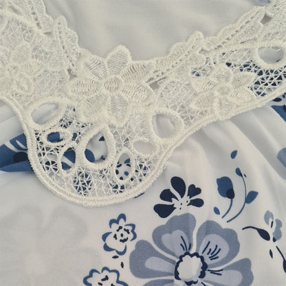 Fine Woman Womens Floral Lace Applique Nightdress - White/Blue Fine Woman