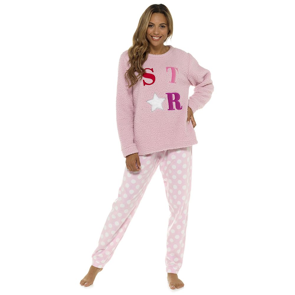 Foxbury Womens 'STAR' Applique Fleece Pyjamas - Pink