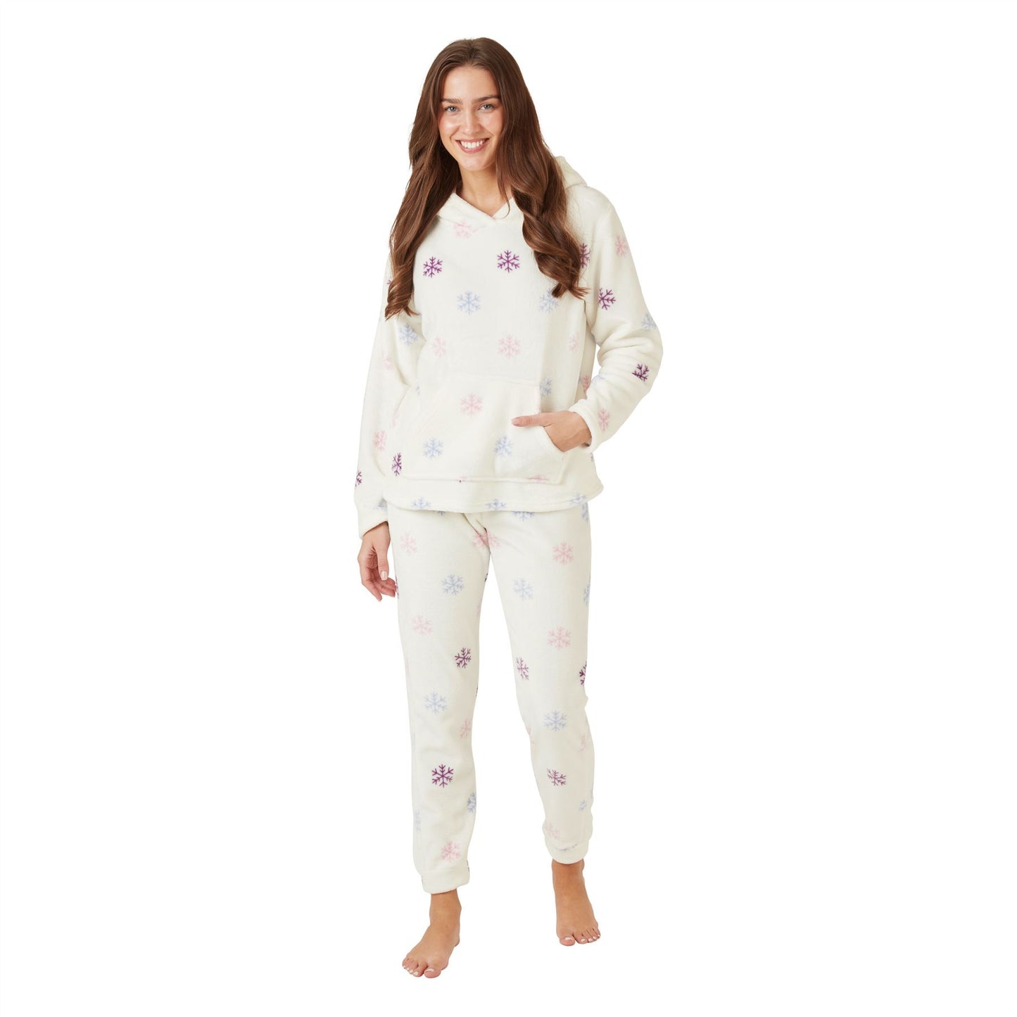 Indigo Sky Womens Snowflake Fleece Pyjamas - Ivory