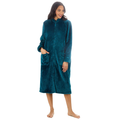 Countess Christie Zip Through Waffle Knit Robe - Teal