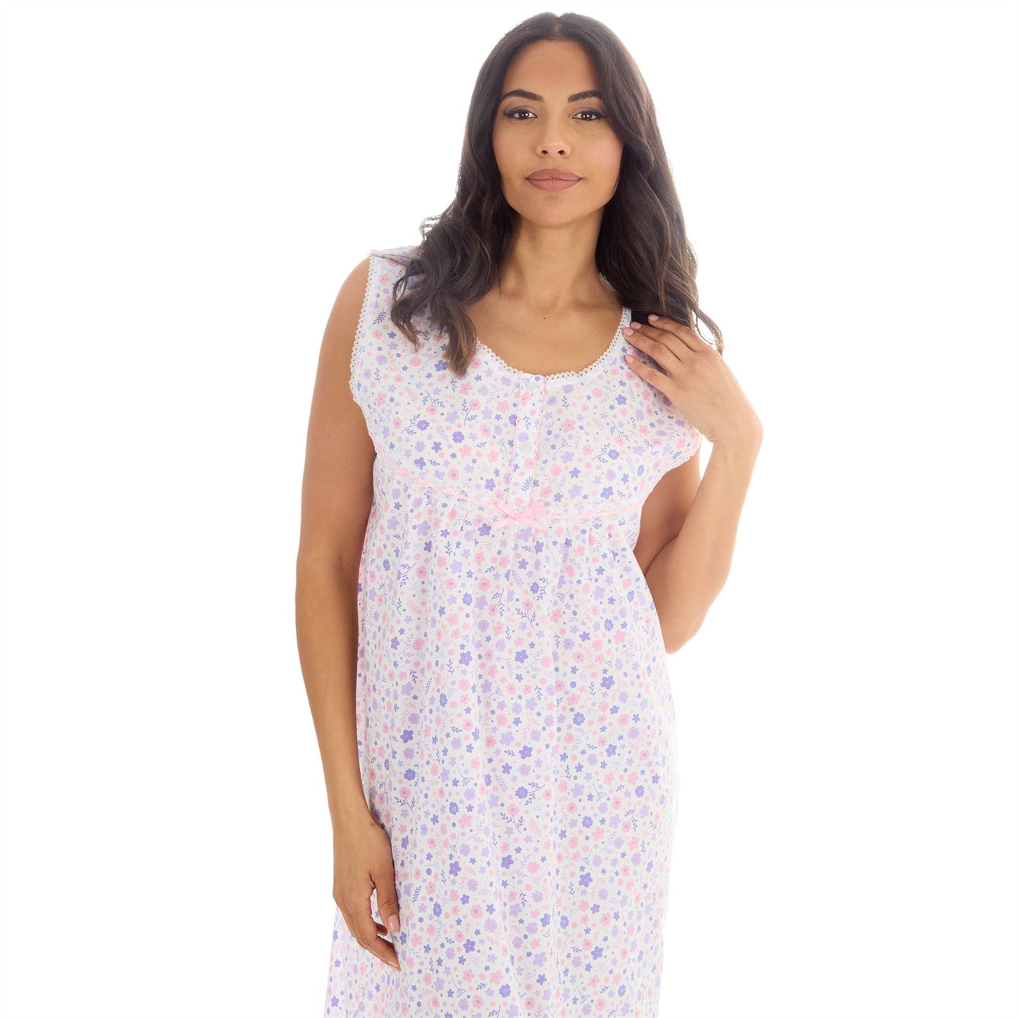 Countess Christie Sleeveless Woven Poplin Floral Nightdress - Purple/Pink