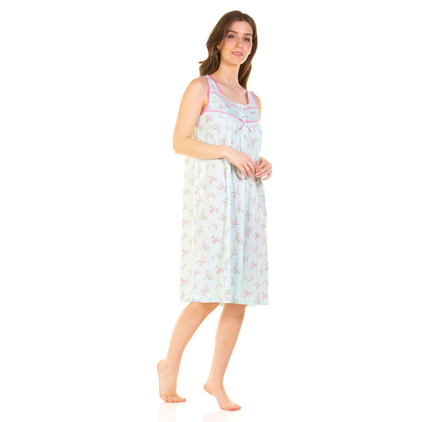 La Marquise Sleeveless Jersey Floral Nightdress - Aqua