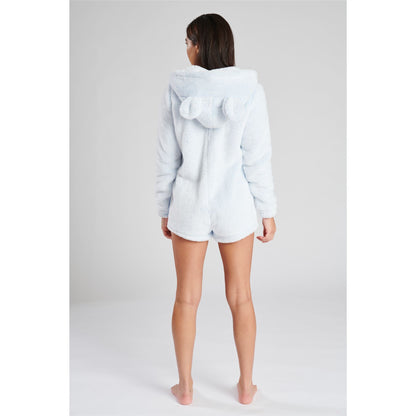 Loungeable Womens Sherpa Fleece Romper Onesie With XL Ears - Blue/White