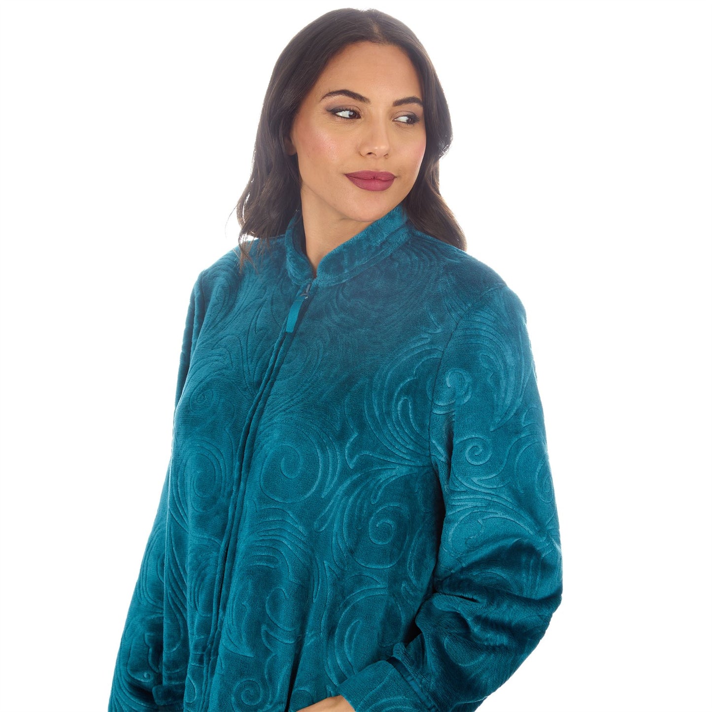 Countess Christie Womens Embossed Fleece Zip Robe - Teal