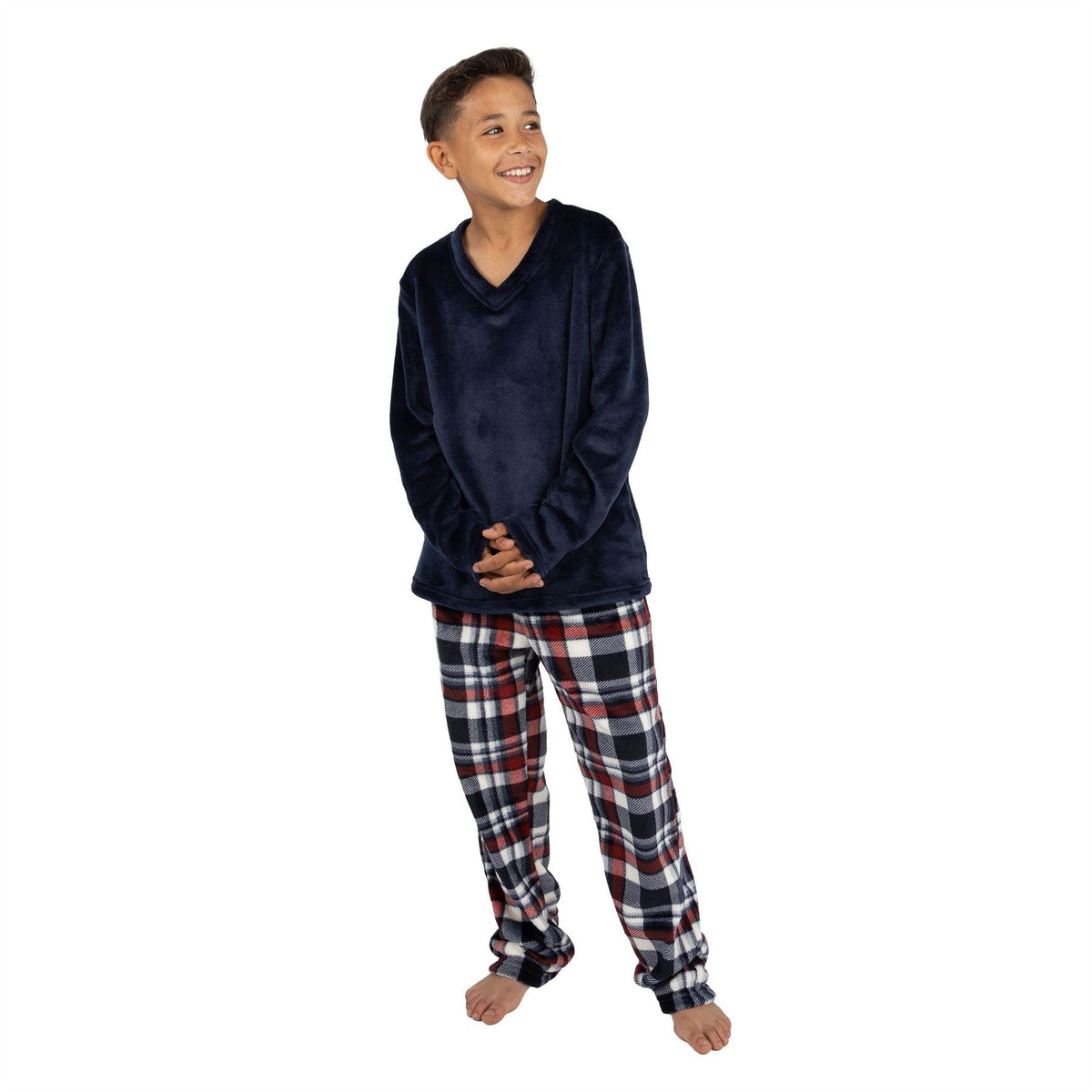 Cargo Bay Kids Fleece Pyjamas - Burgundy Check Cargo Bay