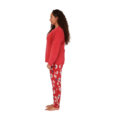 Indigo Sky Womens Animal Print Fleece Pyjama Set - Spice Red
