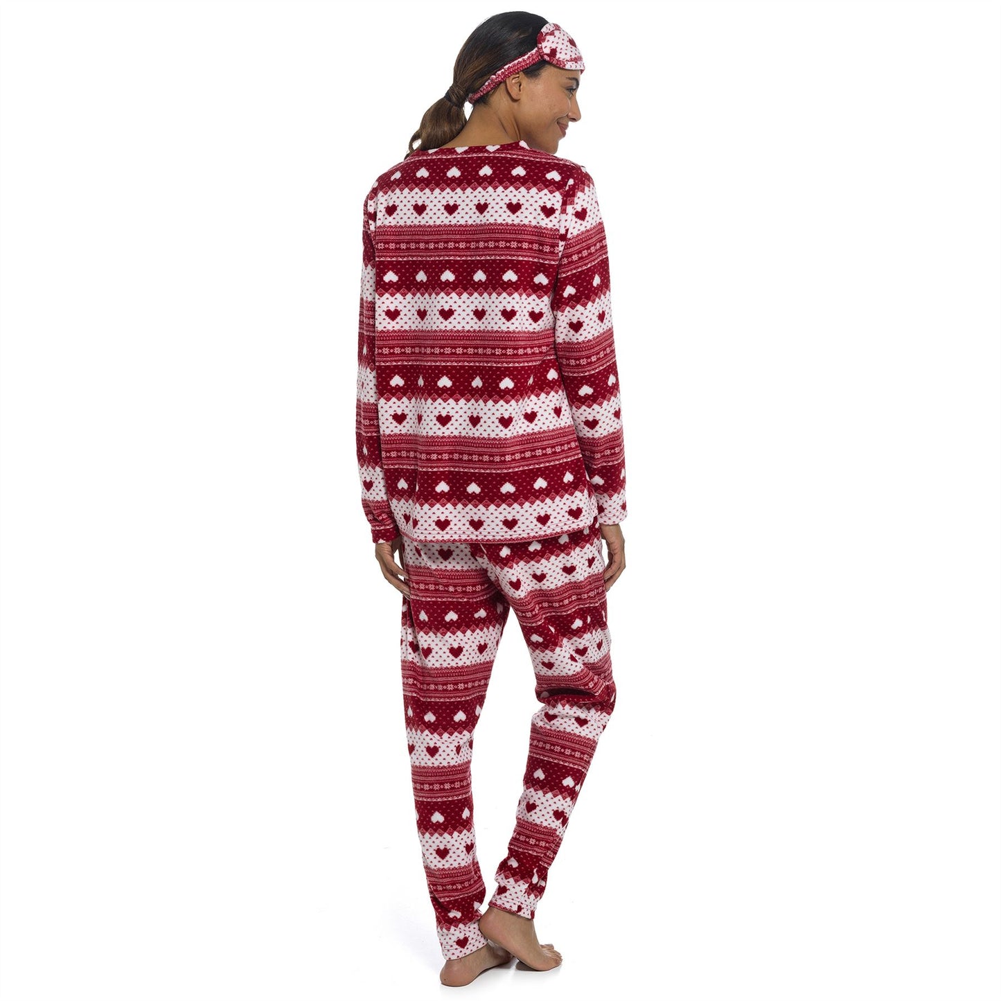 Follow That Dream Womens Fairisle Hearts Fleece Pyjamas - Red