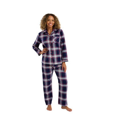 Indigo Sky Womens Check Print Brushed Cotton Pyjamas - Navy