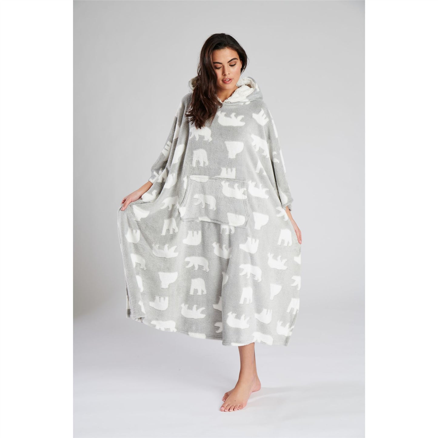 Loungeable Womens Polar Bear Fleece Poncho - Grey/White