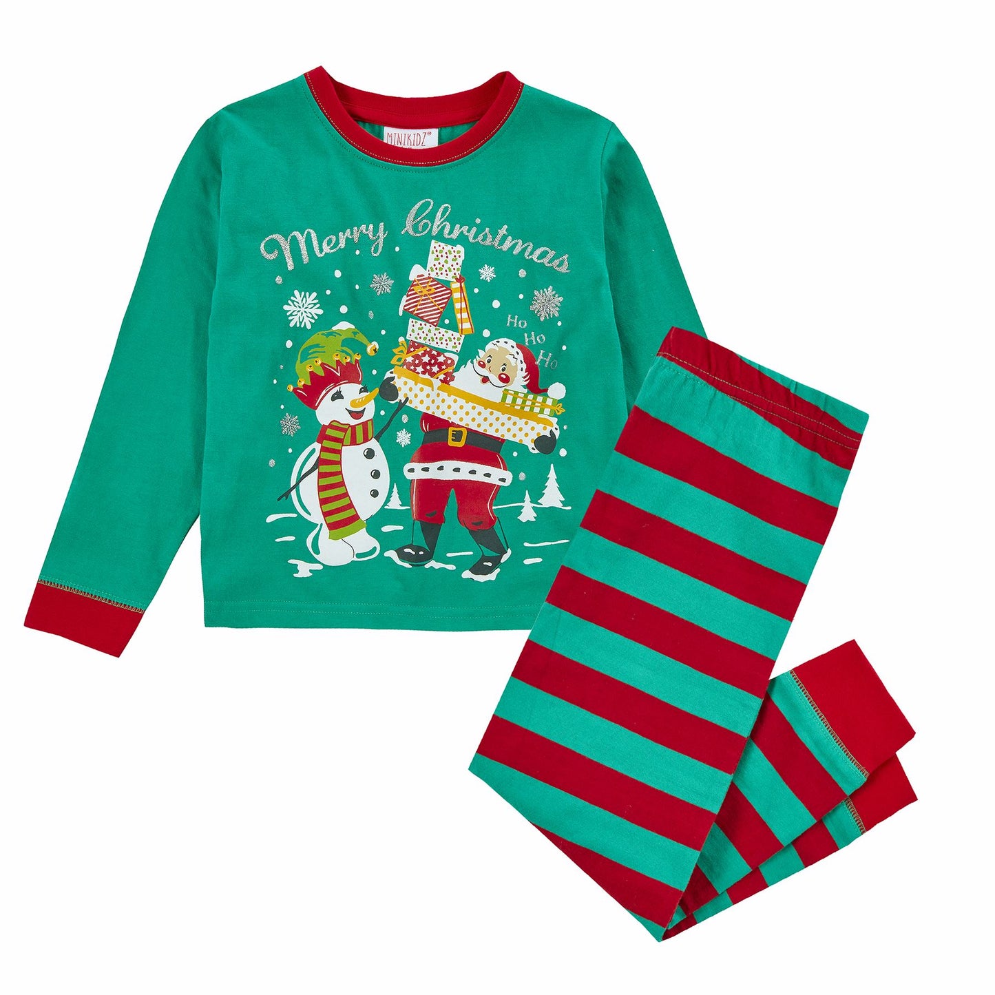 Minikidz Kids Christmas 'Merry Christmas' Pyjamas - Green