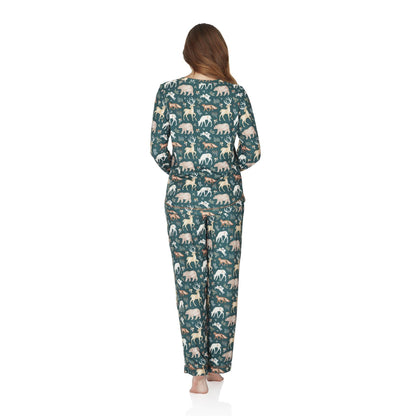 Wysteria Lane Womens Jersey Knit Long Sleeve Pyjamas - Green Wysteria Lane