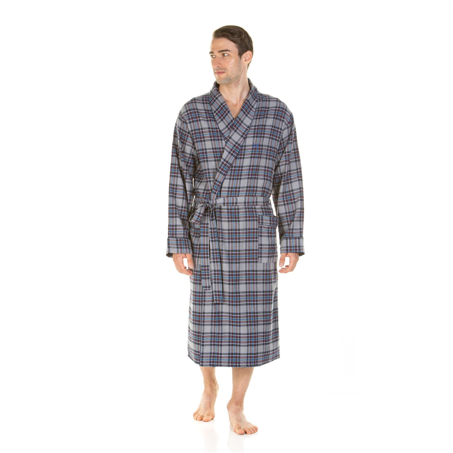 Haigman Mens Brushed Cotton Robe - Grey Check