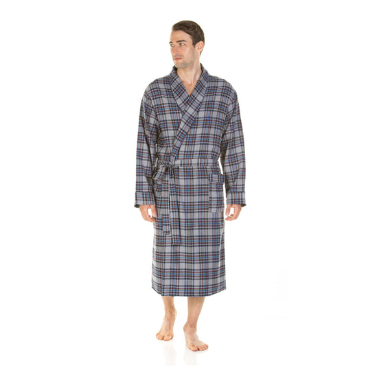 Haigman Mens Brushed Cotton Robe - Grey Check