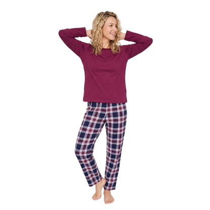 Indigo Sky Womens Check Jersey Pyjamas - Burgundy Indigo Sky