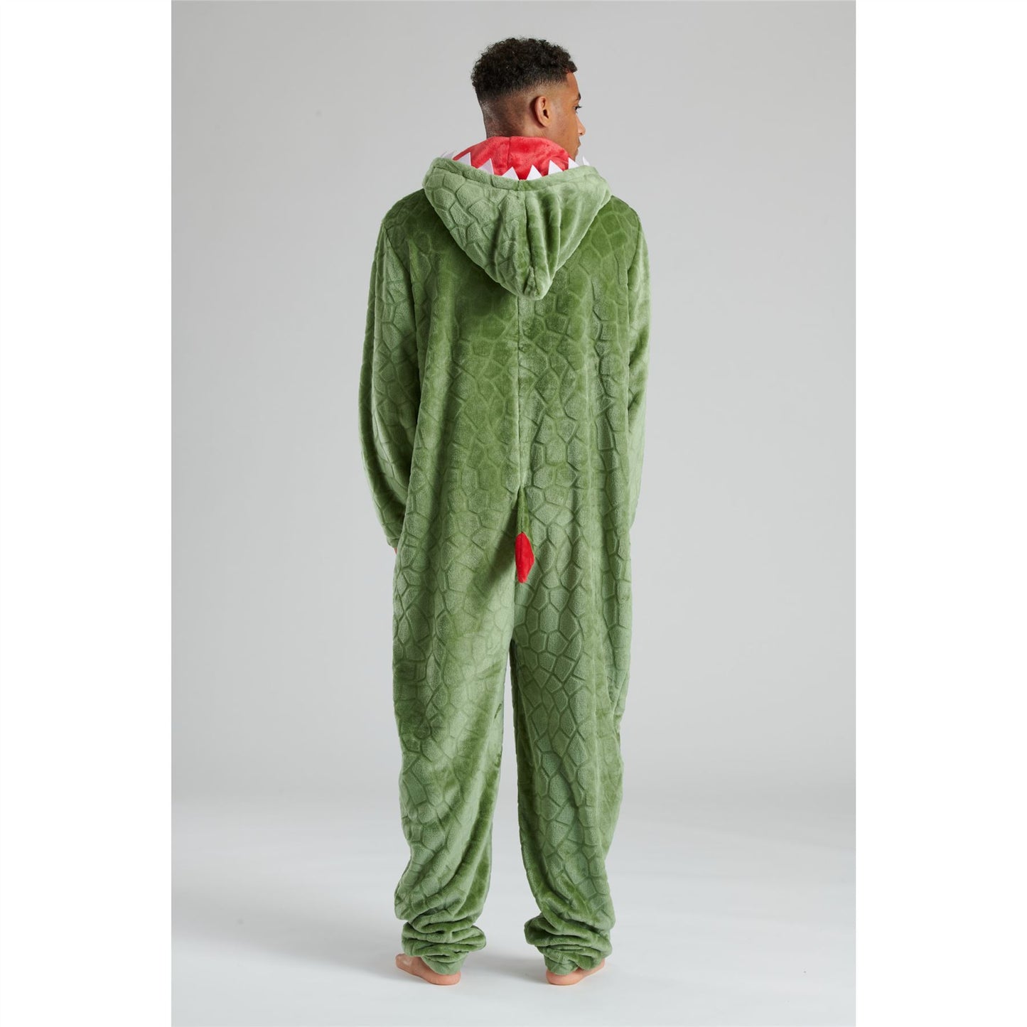 Loungeable Mens Dinosaur Fleece Onesie - Green