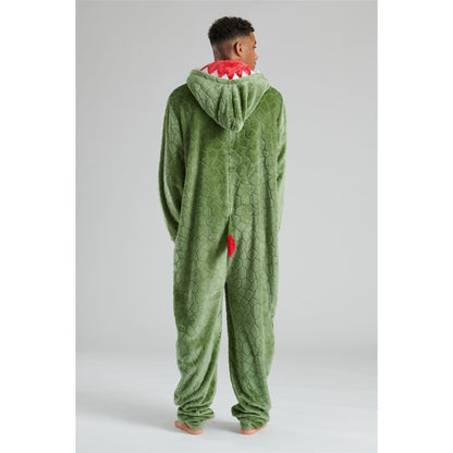 Loungeable Mens Dinosaur Fleece Onesie - Green