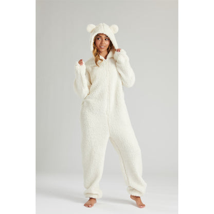 Loungeable Womens Cream Borg Fleece Teddy Bear Onesie
