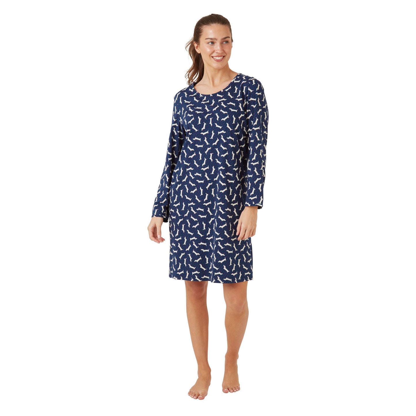 Indigo Sky Dachshund Long Sleeve Nightshirt - Navy