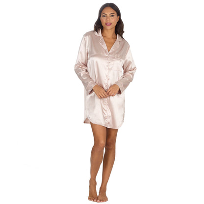 Slumber Party Womens Satin Nightshirt - Champagne