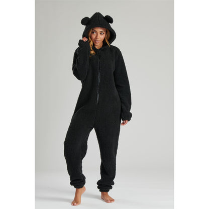 Loungeable Womens Black Borg Fleece Teddy Bear Onesie