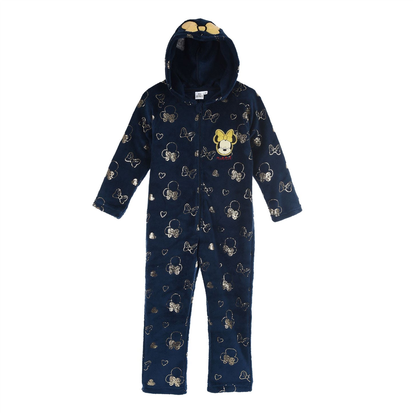 Girls Minnie Mouse Fleece Foil Print Onesie - Navy