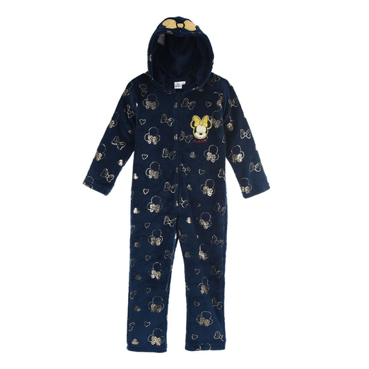 Girls Minnie Mouse Fleece Foil Print Onesie - Navy