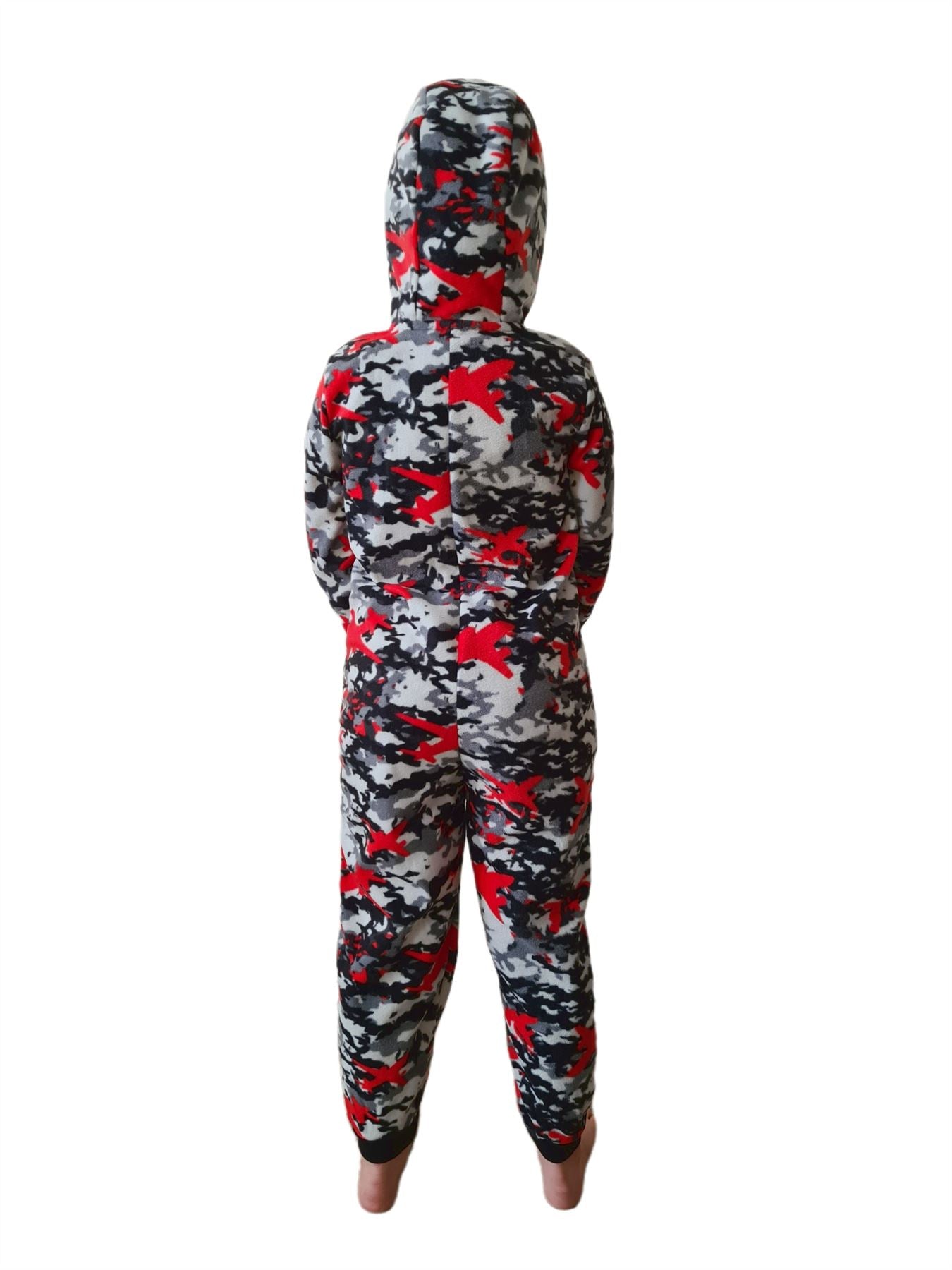 Kids Camo Hooded Fleece Onesie - Grey