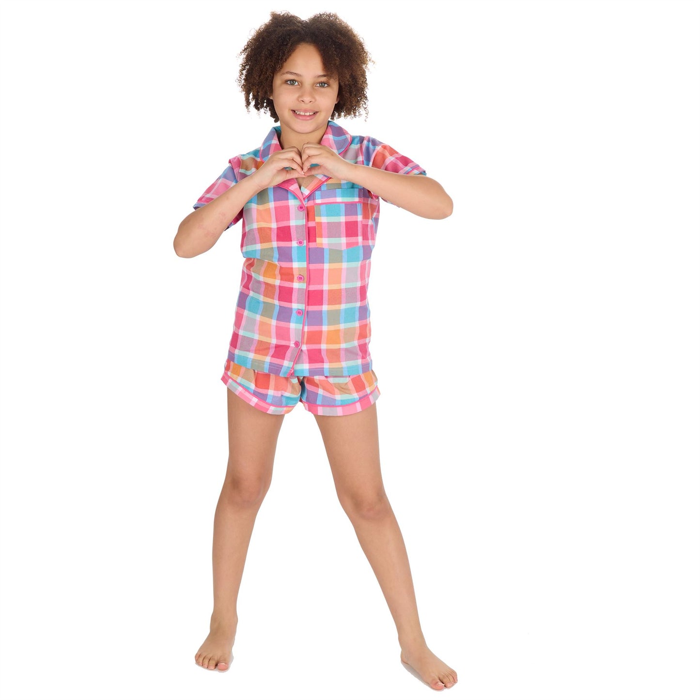 Forever Dreaming Girls Yarn Dyed Woven Check Short Pyjamas - Mint