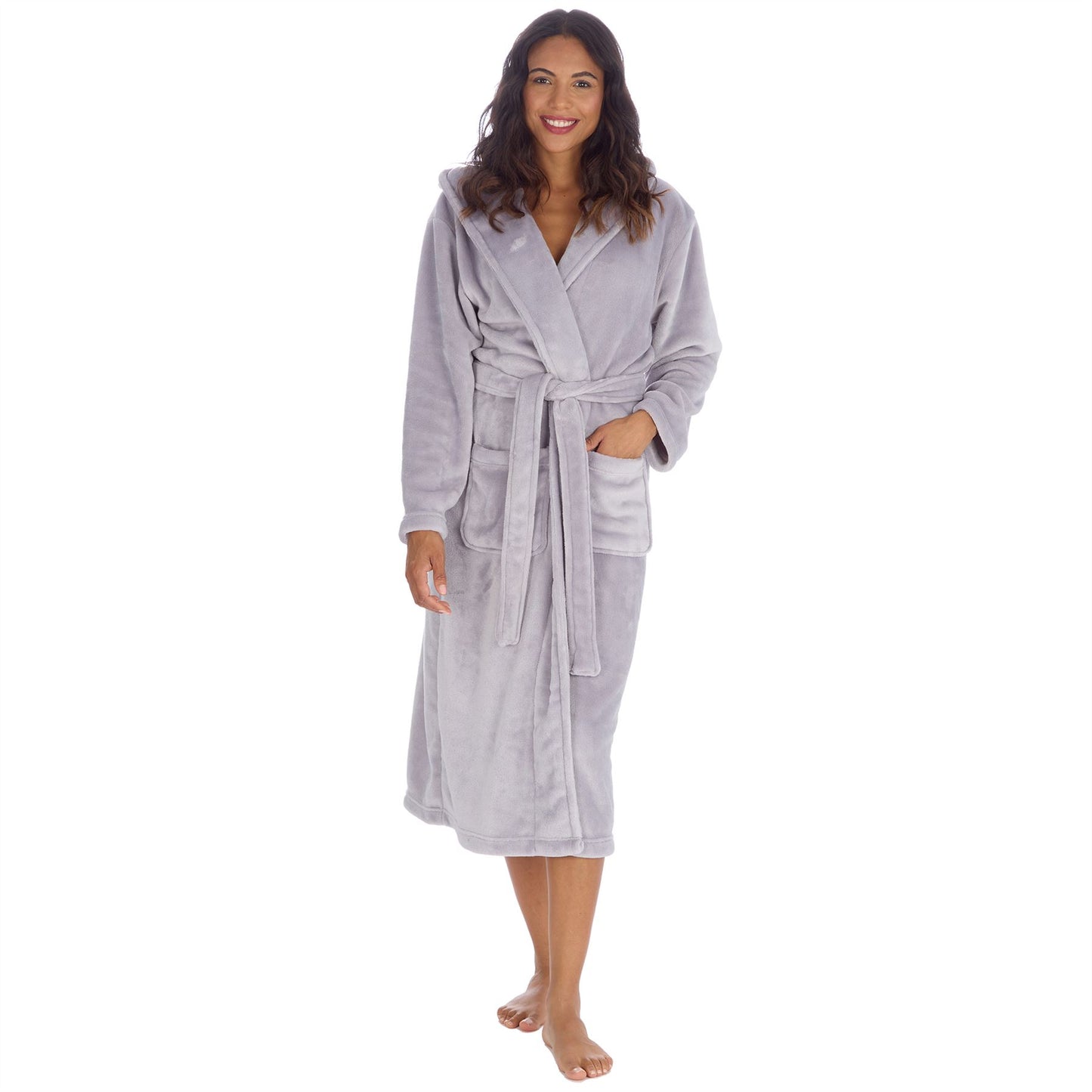 Forever Dreaming Womens Longer Length Shimmer Fleece Robe - Silver