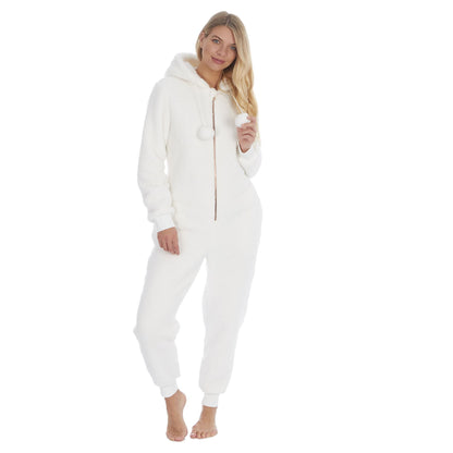Forever Dreaming Womens Borg Fleece Onesie - Cream