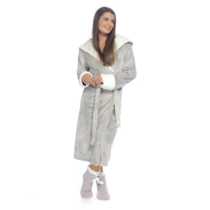 Wolf and Harte Womens Fleece Sherpa Trim Robe - Grey Wolf and Harte