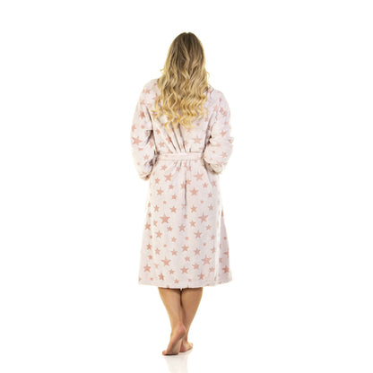 La Marquise Womens Fleece Cut Out Robe - Pink Star
