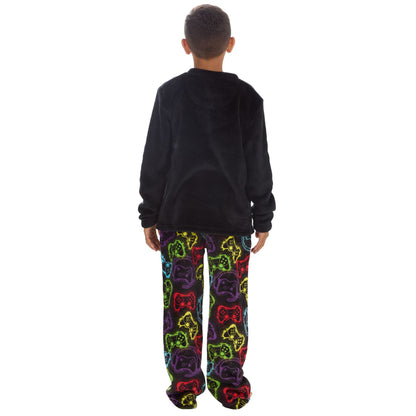Cargo Bay Kids Fleece Gamer Print Pyjamas - Black/Multi