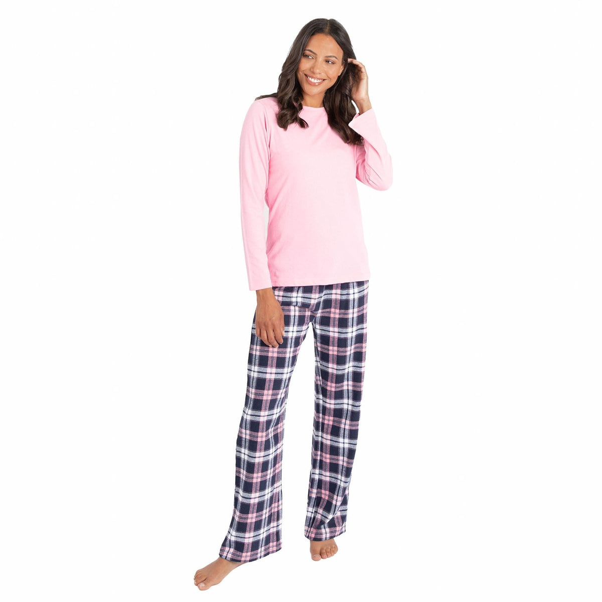 Momentii Womens Jersey/Flannel Pyjama Set - Pink Check Momentii