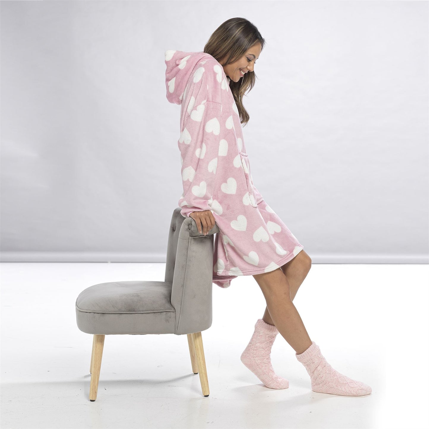 Follow That Dream Womens Heart Fleece Snuggle Hoodie - Pink