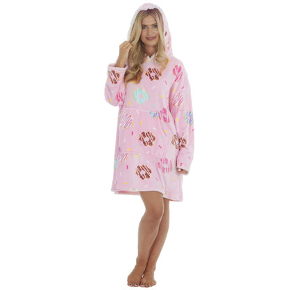 Slumber Party Womens Oversized Fleece Donut Hoodie - Pink