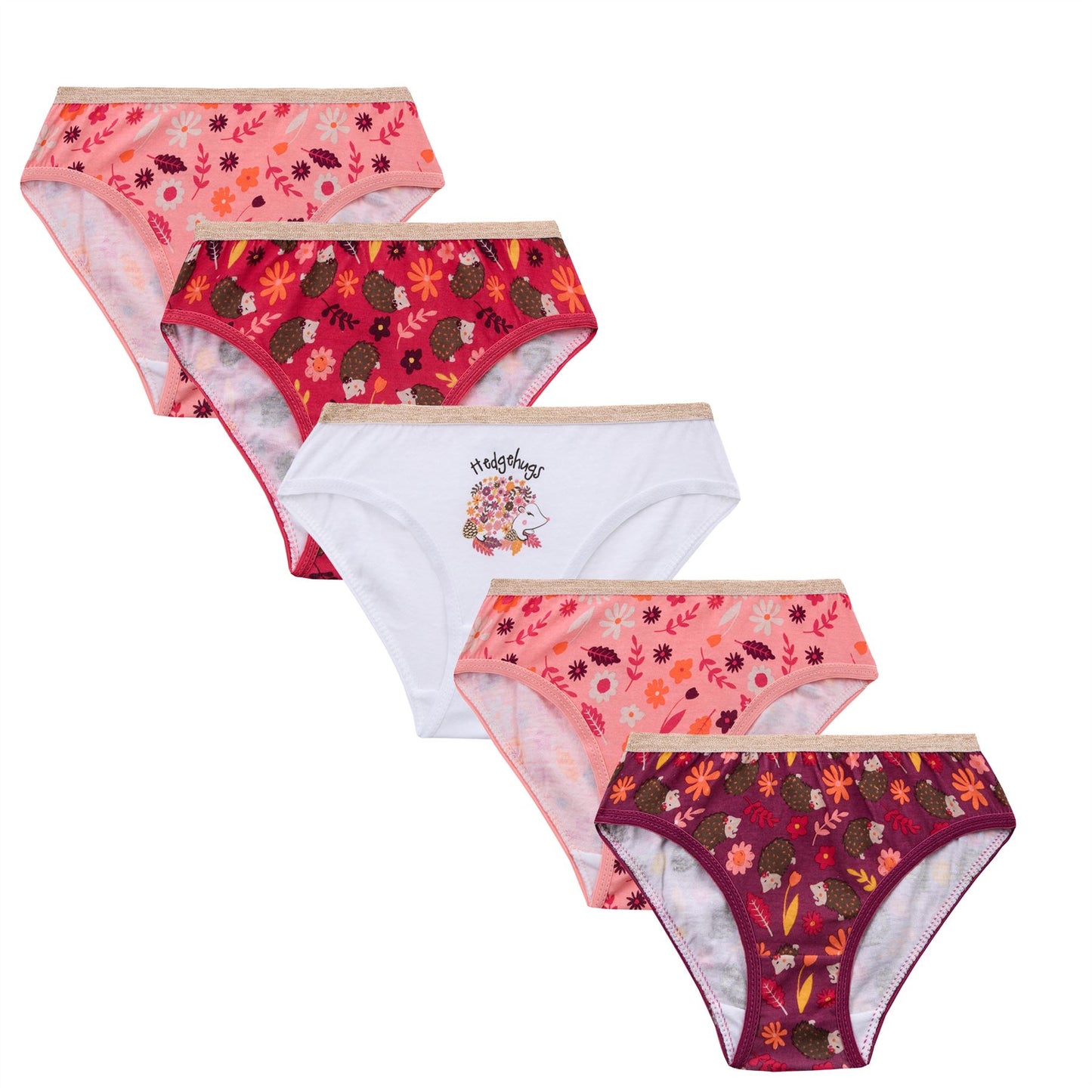 4Kidz Girls Briefs 5 Pack - Hedgehogs (7-13 Years)
