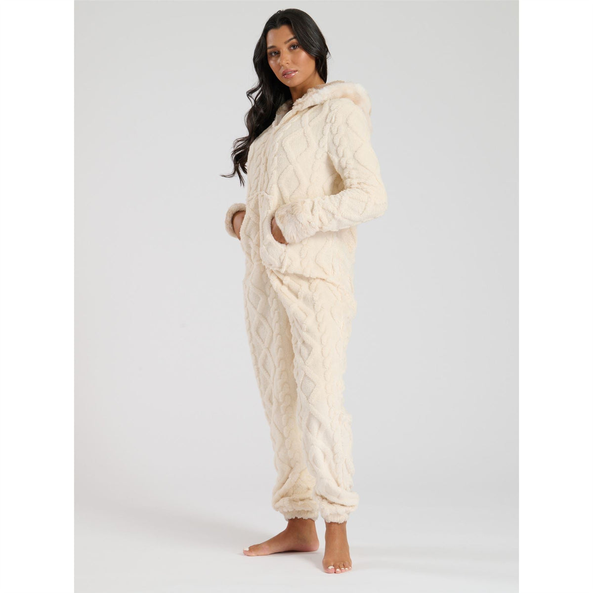 Loungeable Womens Cable Cut Faux Fur Sherpa Fleece Onesie Loungeable