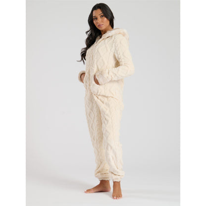 Loungeable Womens Cable Cut Faux Fur Sherpa Fleece Onesie Loungeable