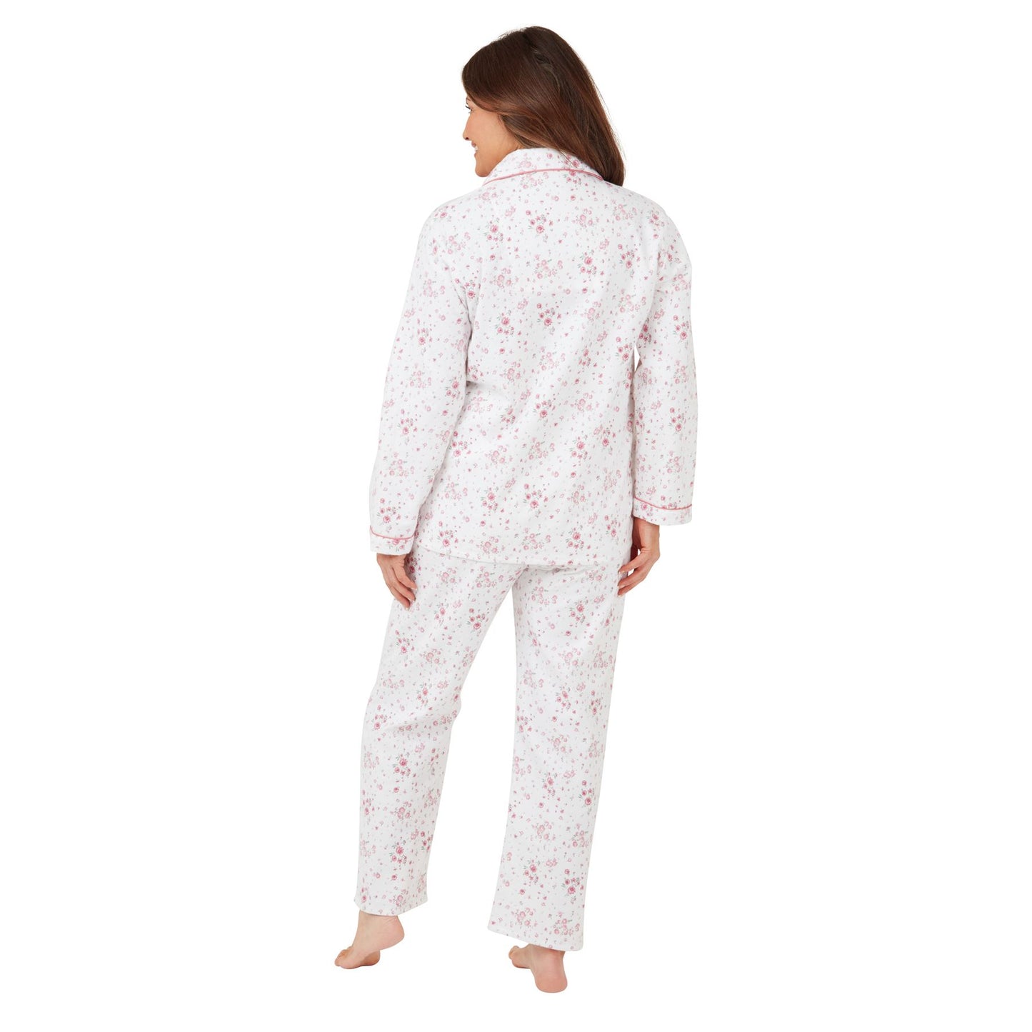 Marlon Womens Floral Brushed Cotton Pyjamas - White/Pink