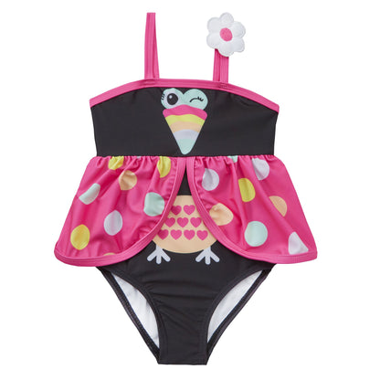Girls Novelty Toucan Swimsuit - Black/Pink