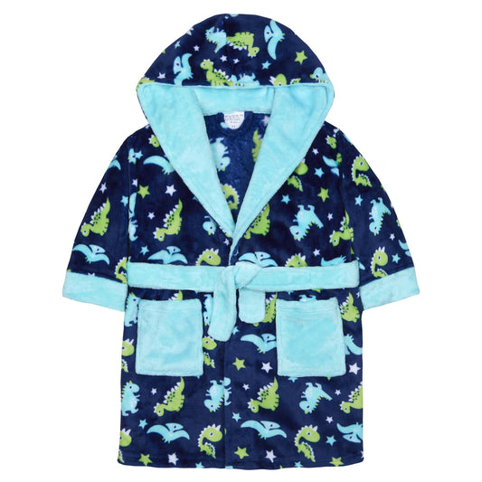 Minikidz Boys Dinosaur Print Fleece Robe - Blue