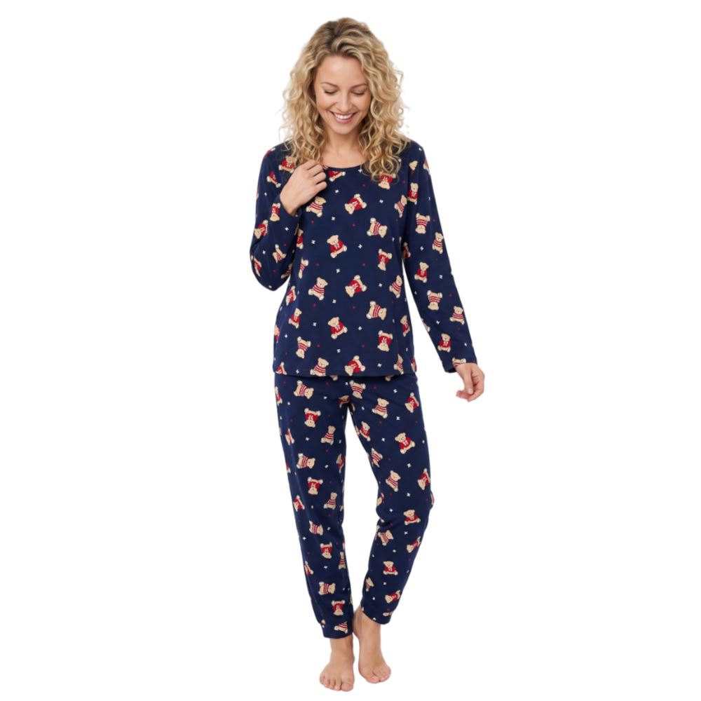 Indigo Sky Womens Long Sleeve Teddy Print Pyjama Set - Navy Indigo Sky