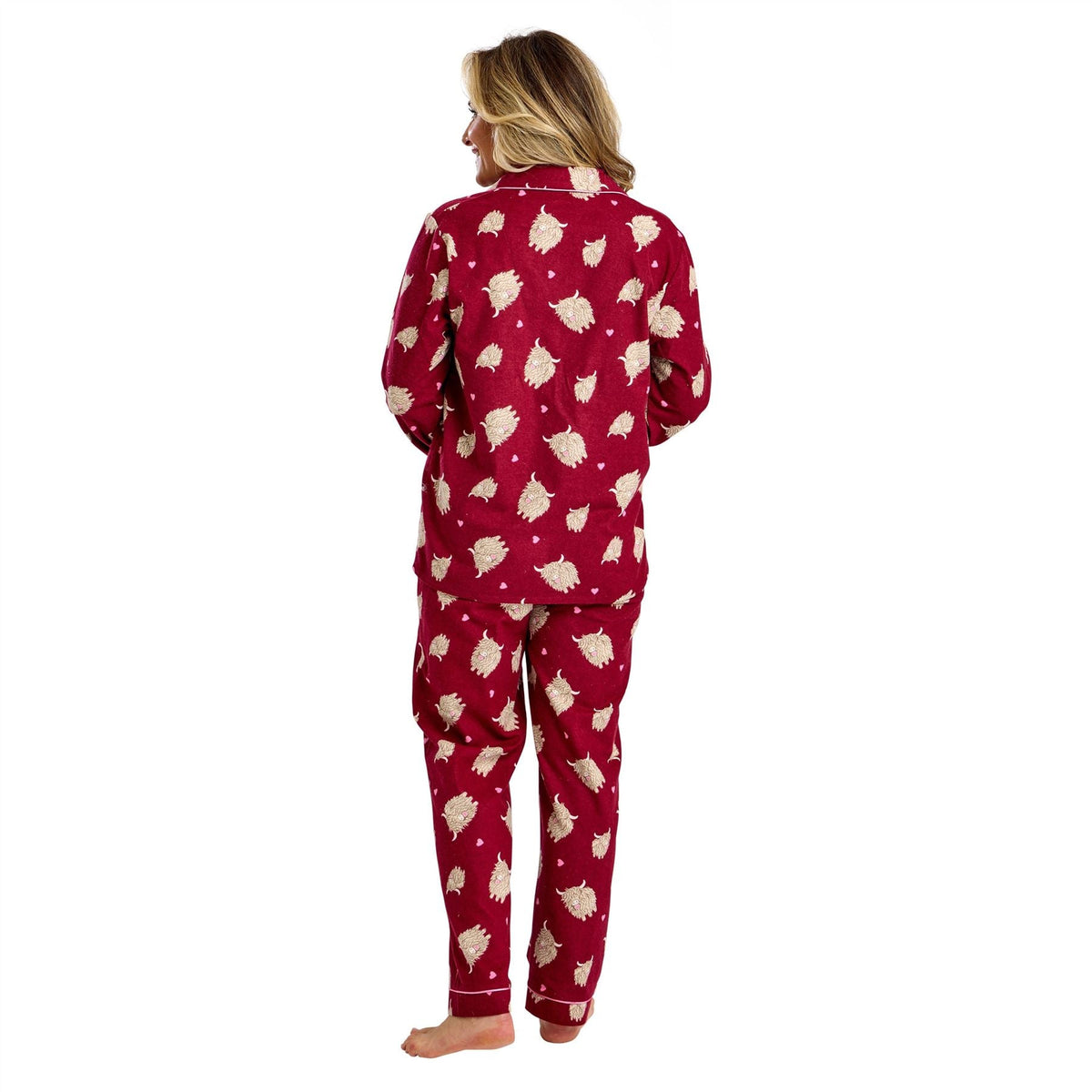Indigo Sky Womens Highland Cow Winceyette Pyjamas - Burgundy Indigo Sky