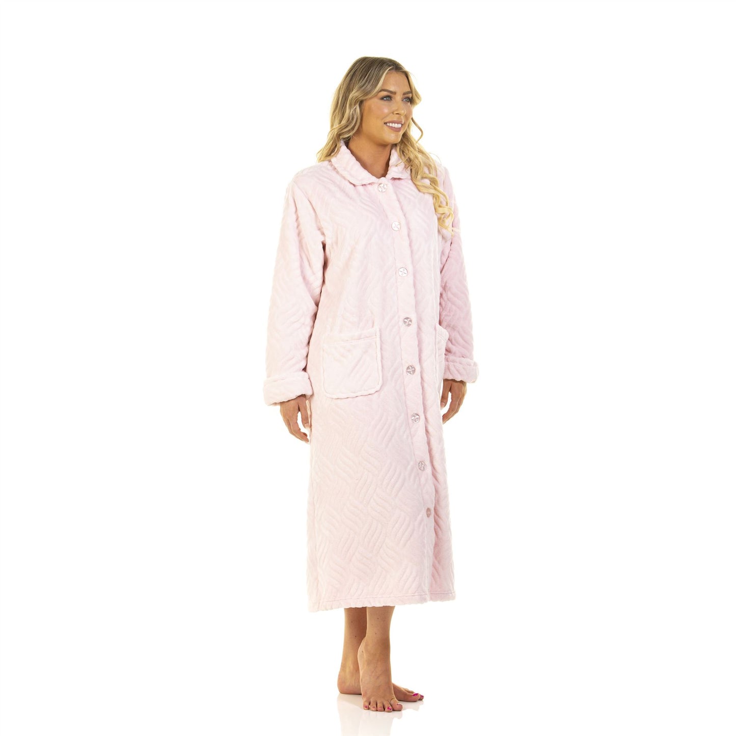 La Marquise Tulip Button Through Fleece Robe - Pink