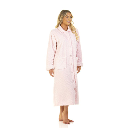 La Marquise Tulip Button Through Fleece Robe - Pink