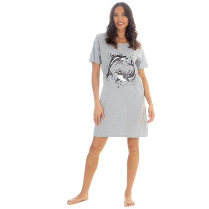 Forever Dreaming Dolphins 'As Free As The Ocean' Womens Nightdress - Grey