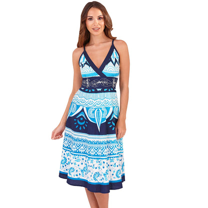 Pistachio Floral Crossover Dress - Blue/Turquoise