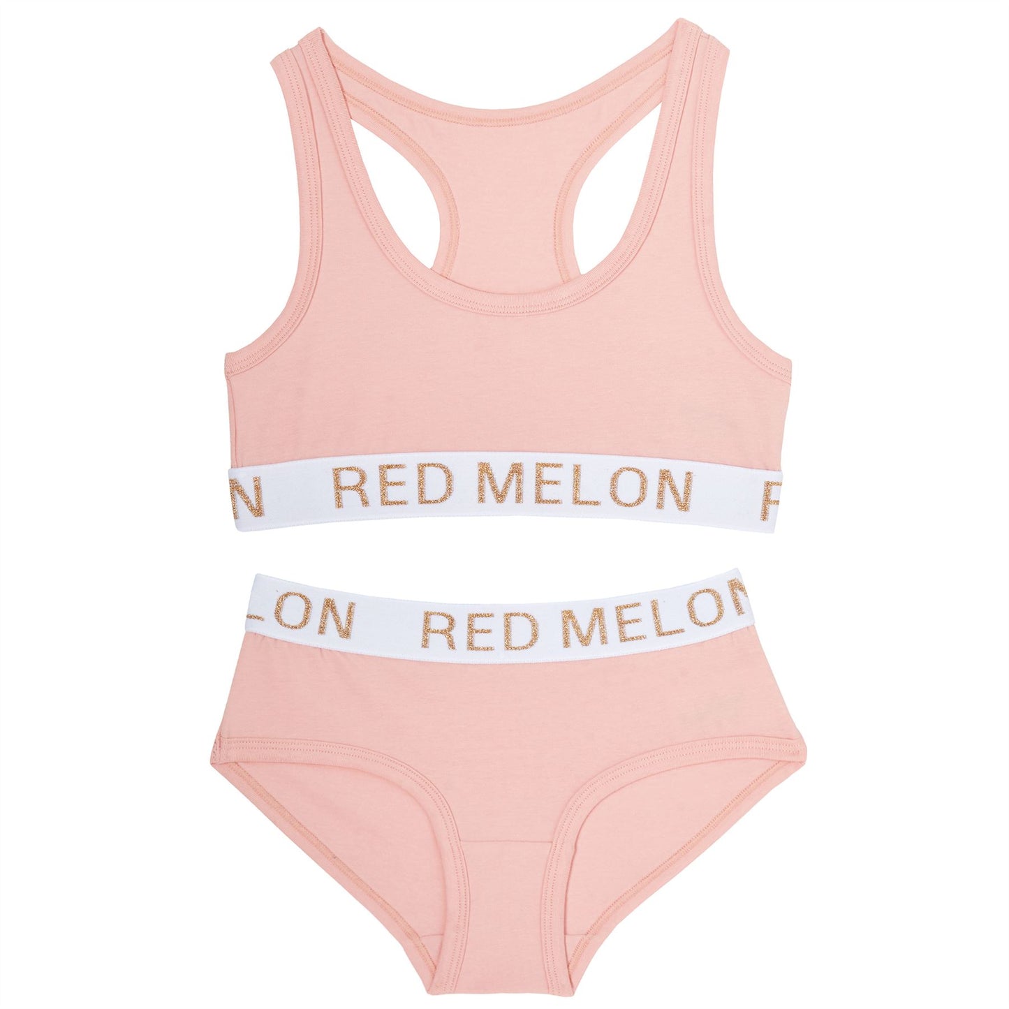 Red Melon Girls Crop Top Bra And Brief Set - Peachy Coral